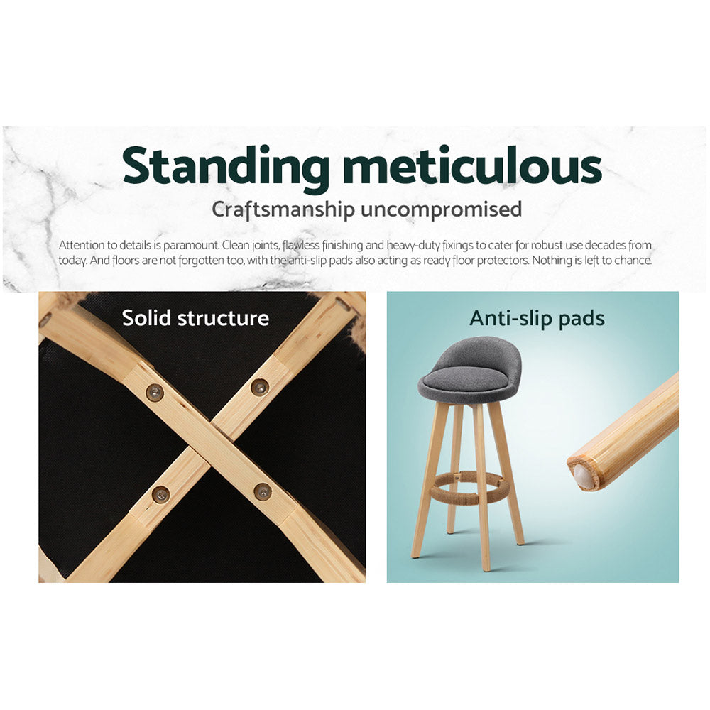 Marlook 2x Bar Stools Padded Linen Wooden Grey