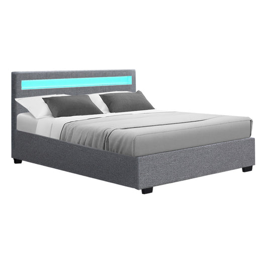 Marlook Bed Frame Double Size LED Gas Lift Grey COLE