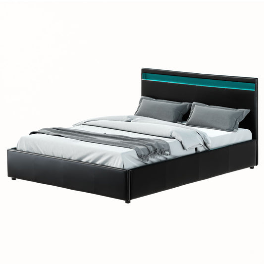 Marlook Bed Frame Queen Size LED Gas Lift Black COLE