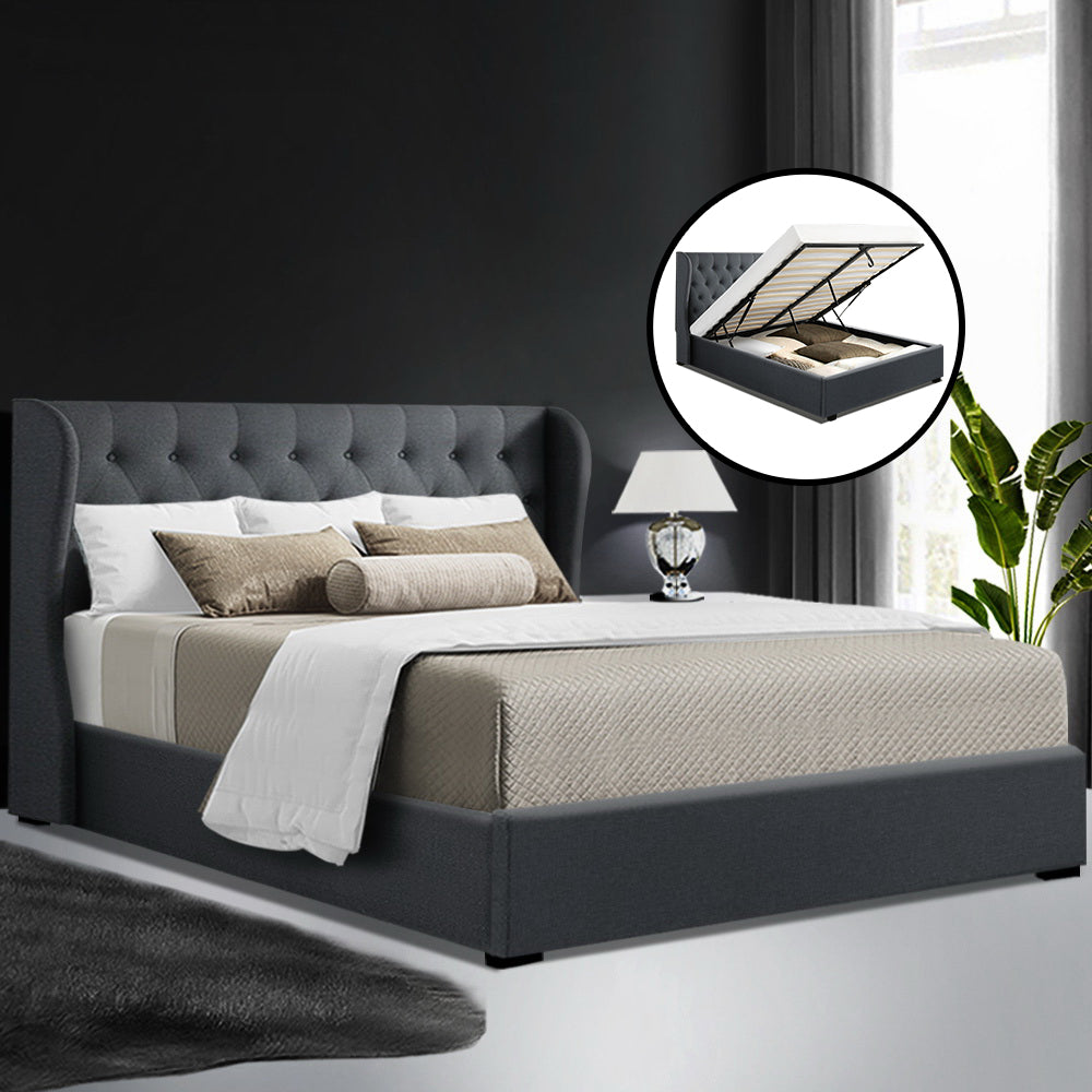 Marlook Bed Frame Queen Size Gas Lift Charcoal ISSA