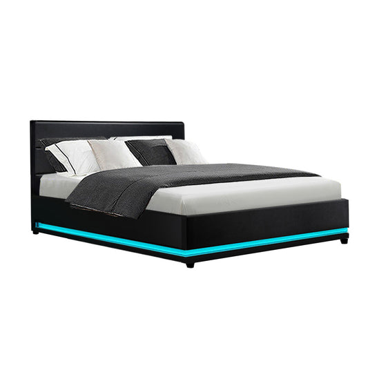 Marlook Bed Frame Double Size LED Gas Lift Black LUMI