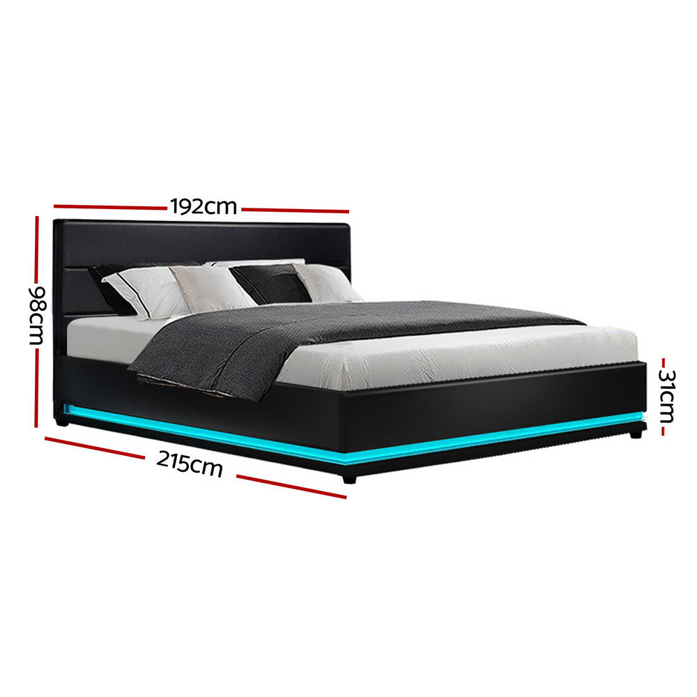Marlook Bed Frame King Size LED Gas Lift Black LUMI