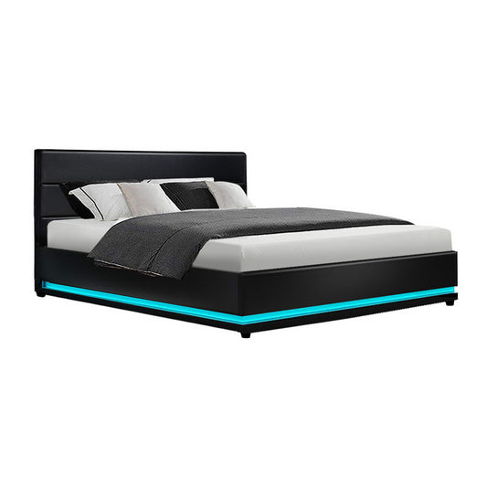 Marlook Bed Frame Queen Size LED Gas Lift Black LUMI