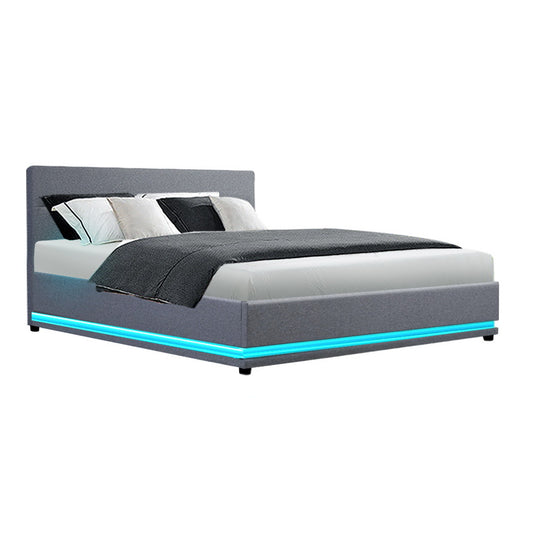 Marlook Bed Frame Queen Size LED Gas Lift Grey LUMI