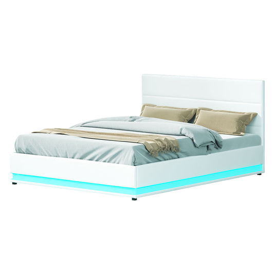 Marlook Bed Frame Queen Size LED Gas Lift White LUMI