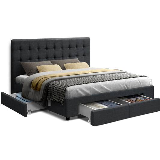 Marlook Bed Frame Double Size with 4 Drawers Grey AVIO