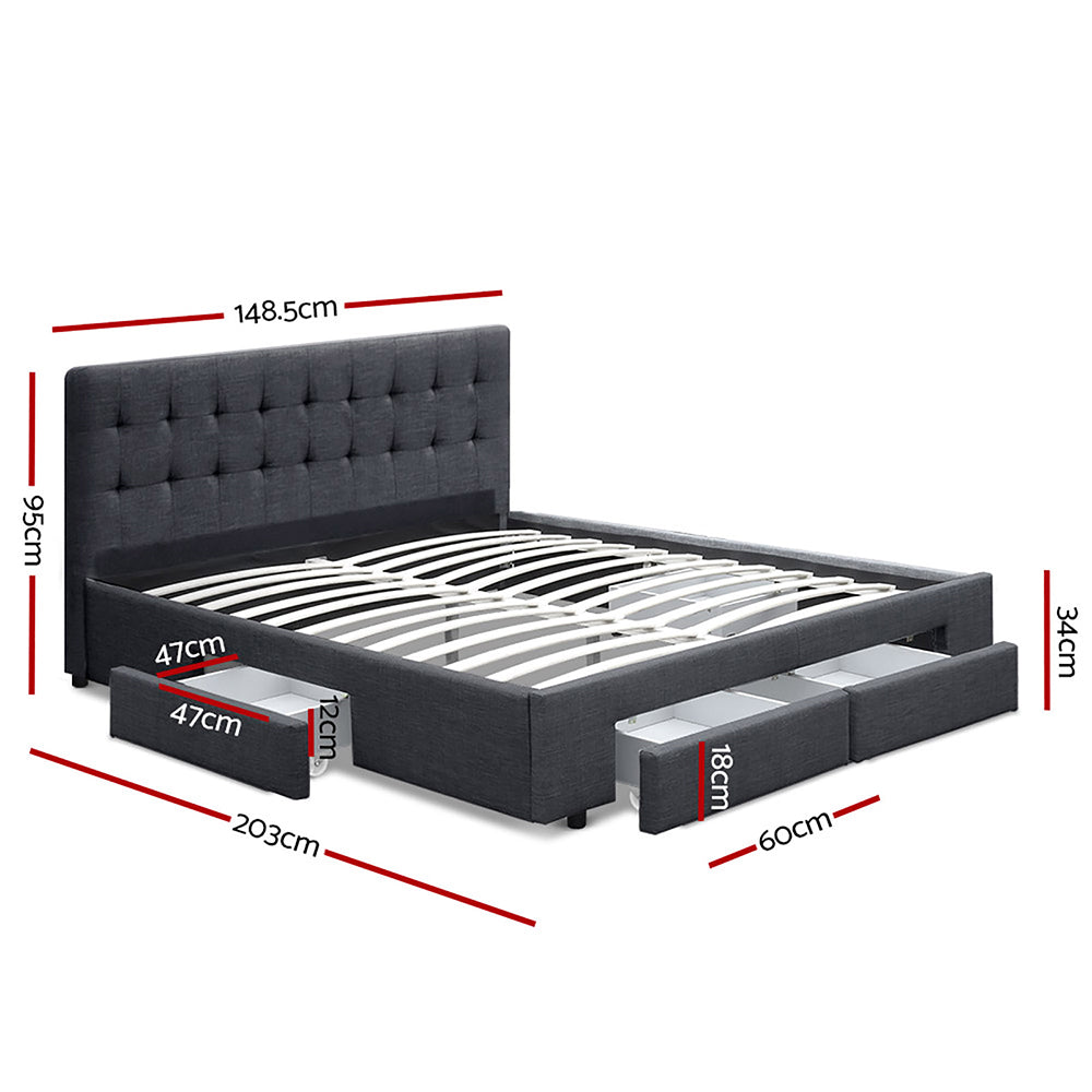 Marlook Bed Frame Double Size with 4 Drawers Grey AVIO