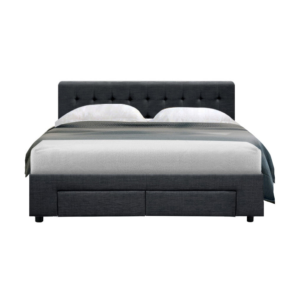 Marlook Bed Frame Double Size with 4 Drawers Grey AVIO