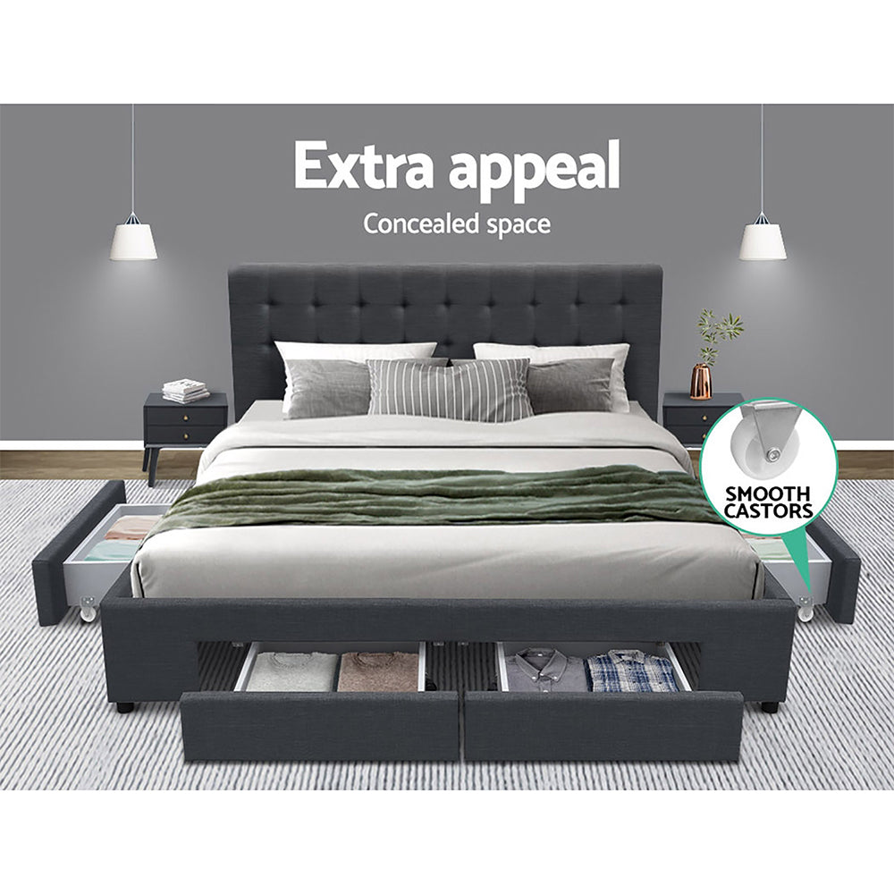 Marlook Bed Frame Double Size with 4 Drawers Grey AVIO