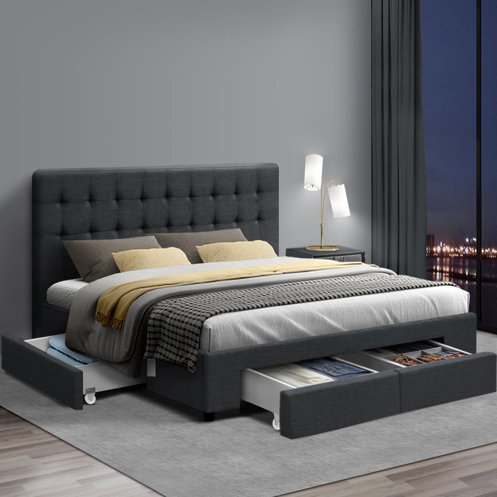Marlook Bed Frame Double Size with 4 Drawers Grey AVIO