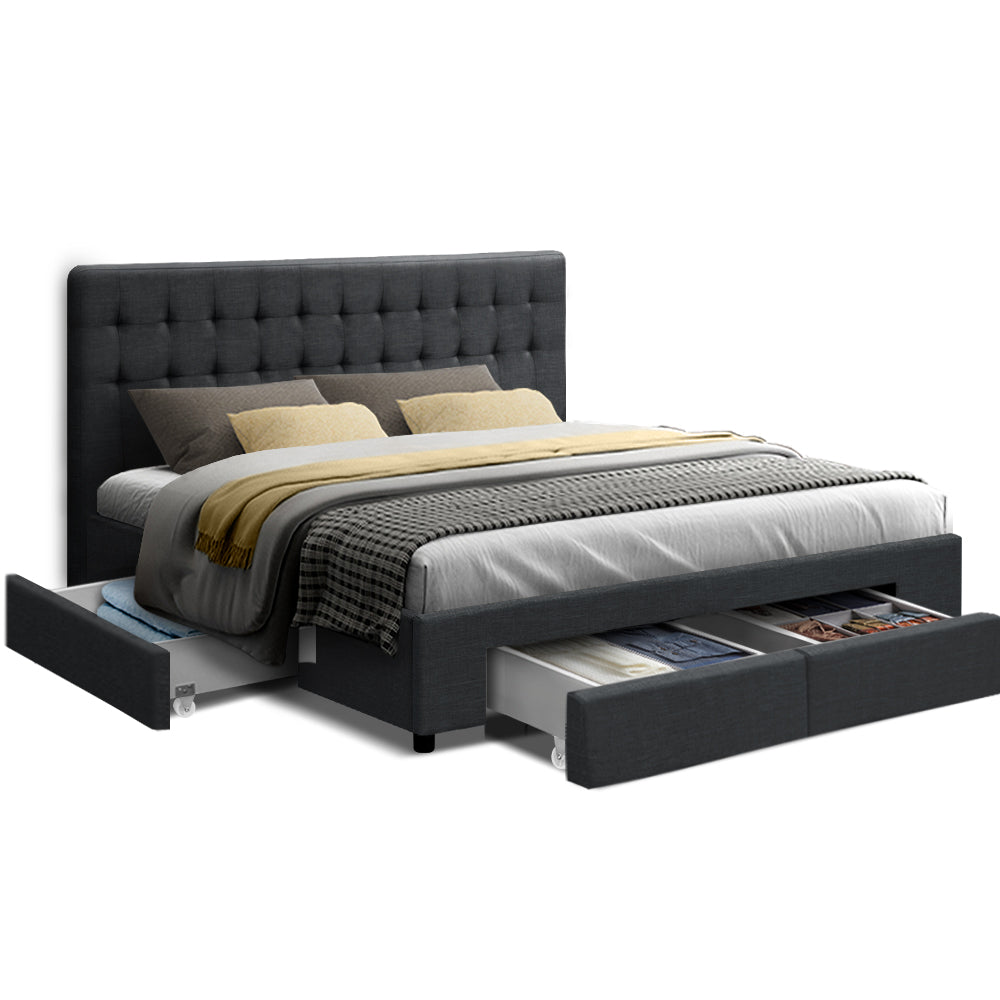 Marlook Bed Frame King Size with 4 Drawers Charcoal AVIO
