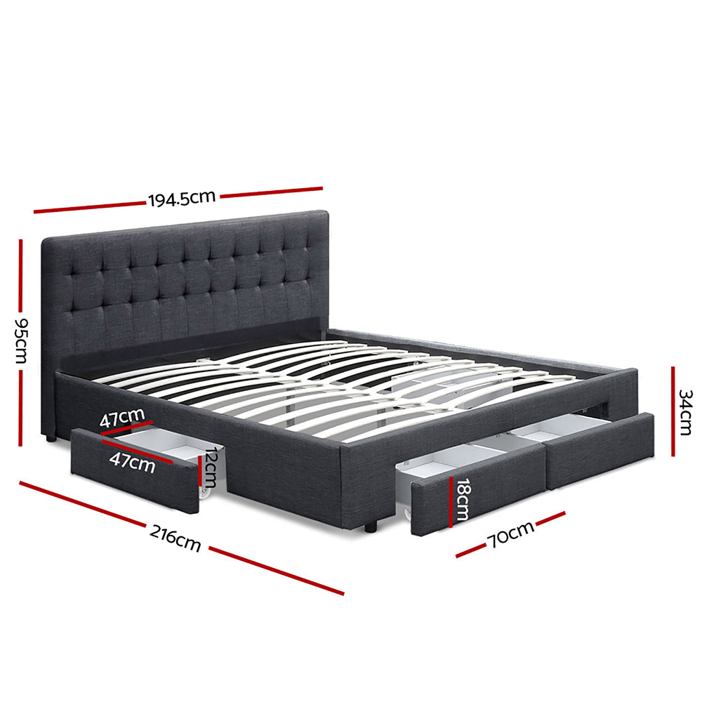 Marlook Bed Frame King Size with 4 Drawers Charcoal AVIO