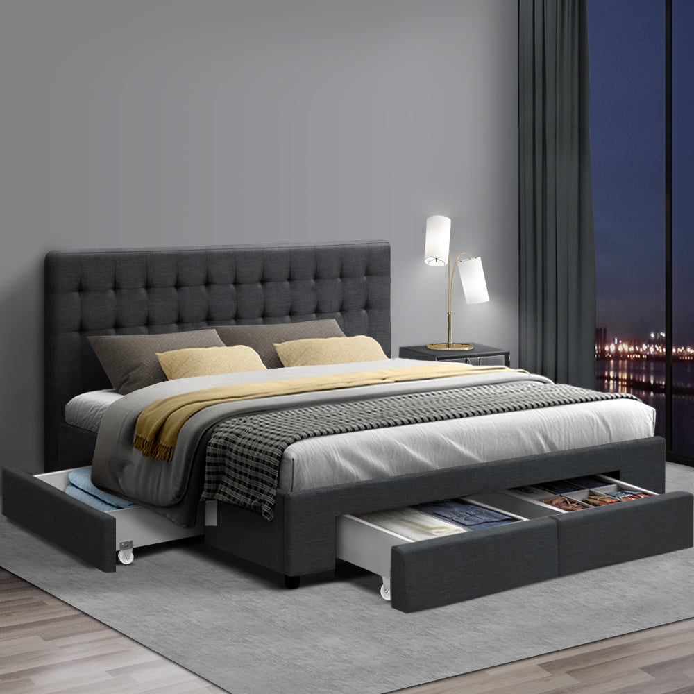 Marlook Bed Frame King Size with 4 Drawers Charcoal AVIO