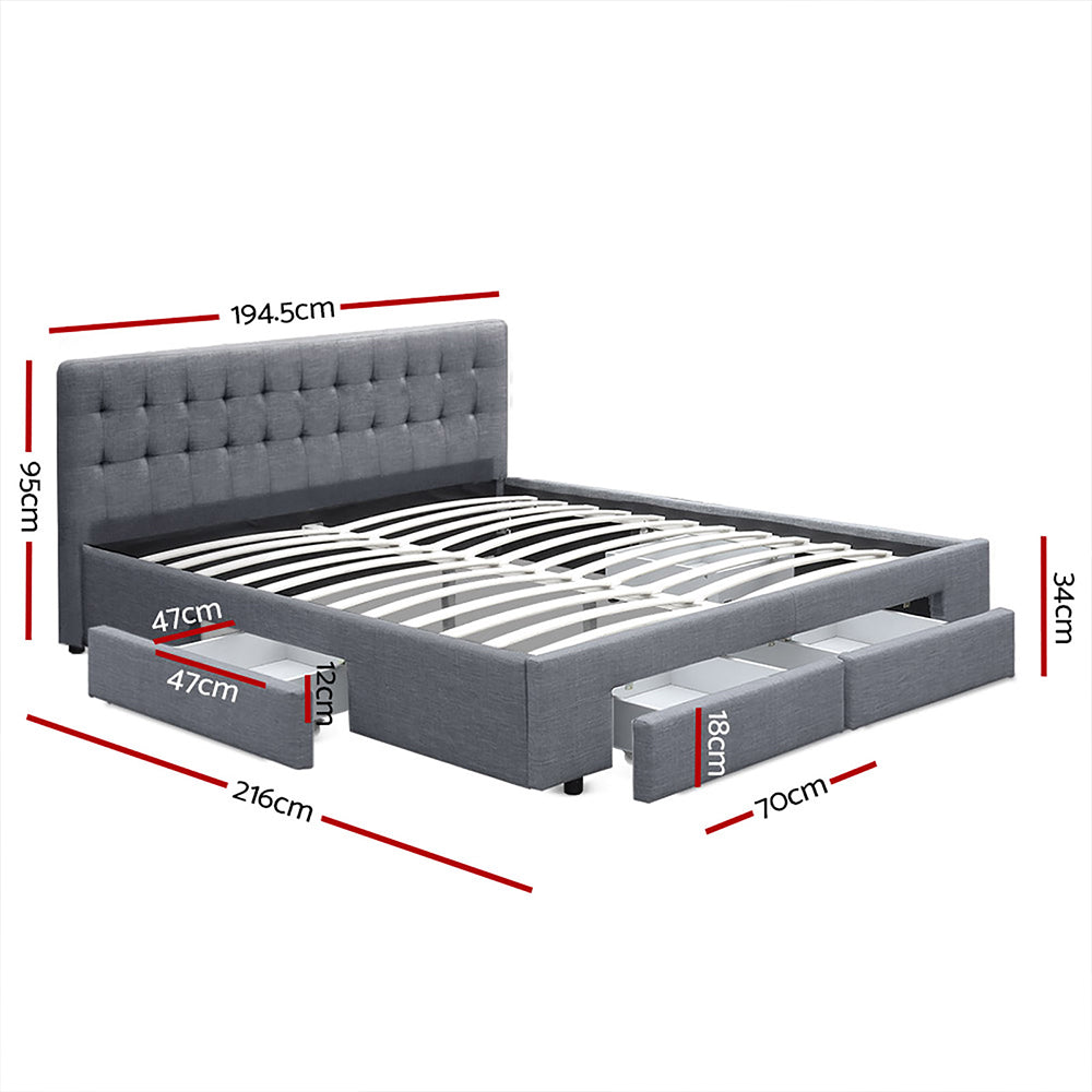 Marlook Bed Frame King Size with 4 Drawers Grey AVIO