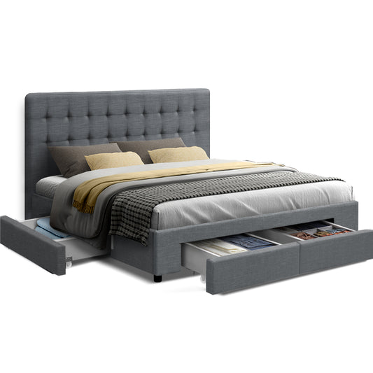 Marlook Bed Frame Queen Size with 4 Drawers Grey AVIO