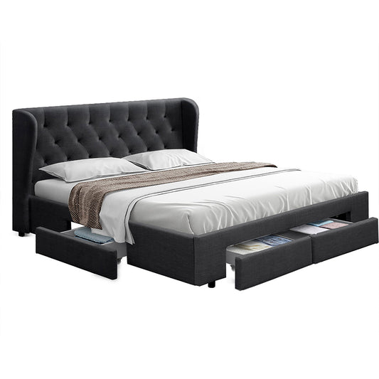 Marlook Bed Frame King Size with 4 Drawers Charcoal MILA