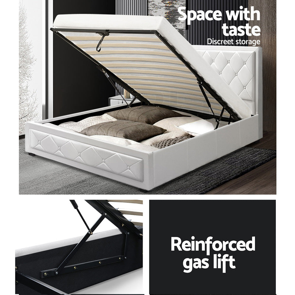 Marlook Bed Frame King Single Size Gas Lift White TIYO