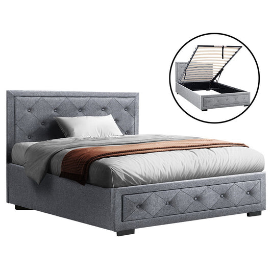 Marlook Bed Frame King Single Size Gas Lift Storage Mattress Base Wooden Grey