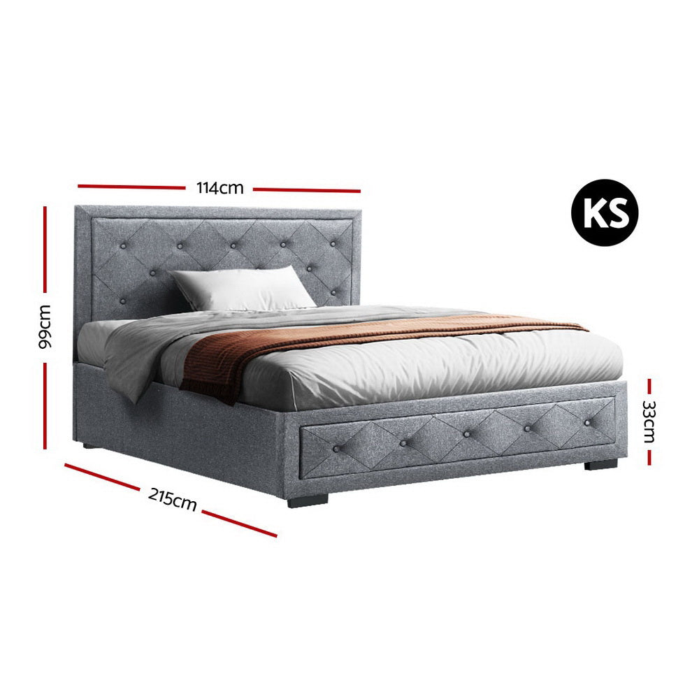 Marlook Bed Frame King Single Size Gas Lift Storage Mattress Base Wooden Grey