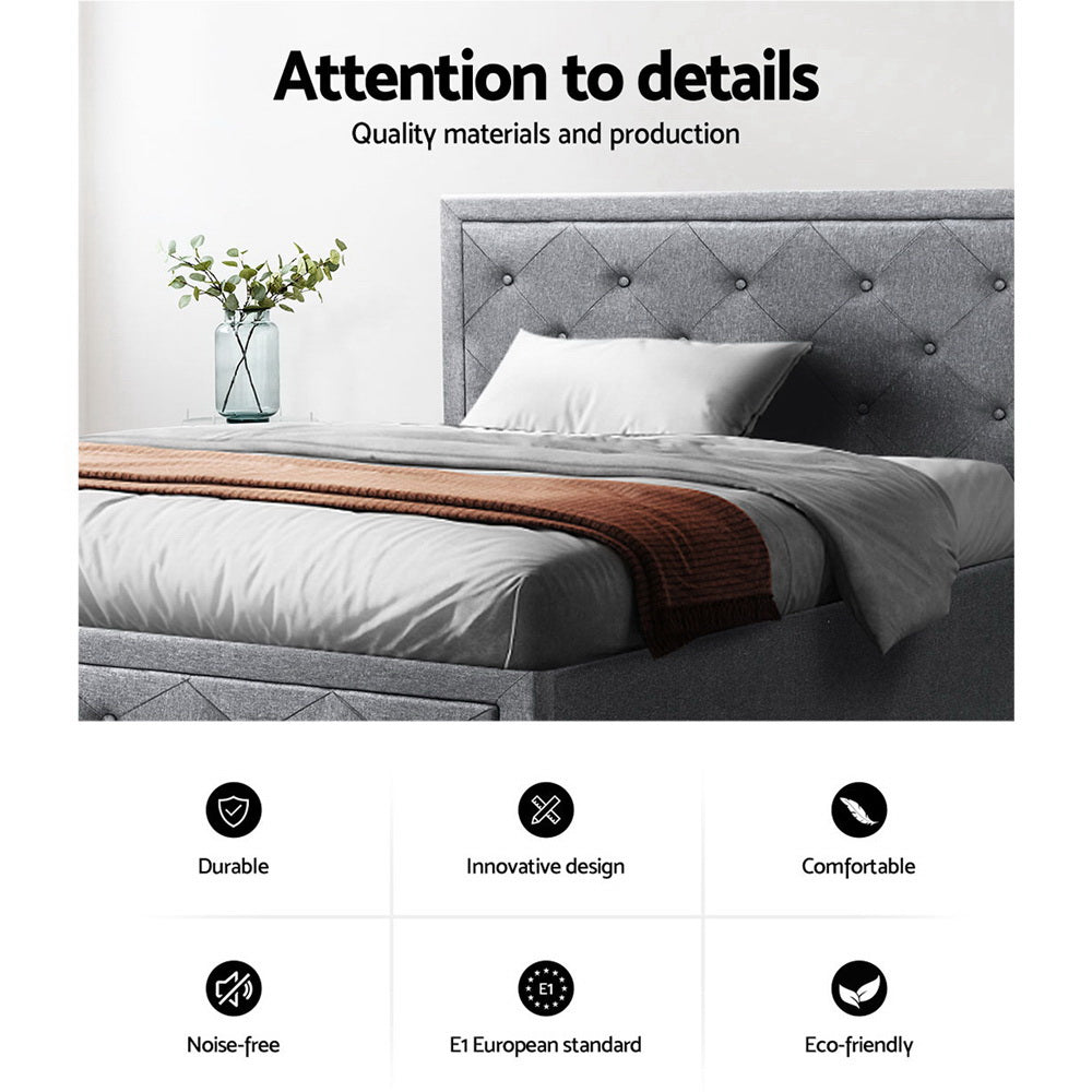 Marlook Bed Frame King Single Size Gas Lift Storage Mattress Base Wooden Grey