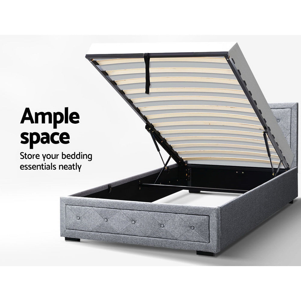 Marlook Bed Frame King Single Size Gas Lift Storage Mattress Base Wooden Grey