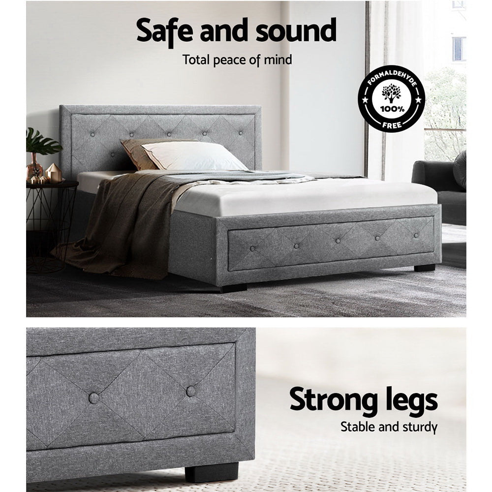 Marlook Bed Frame King Single Size Gas Lift Storage Mattress Base Wooden Grey