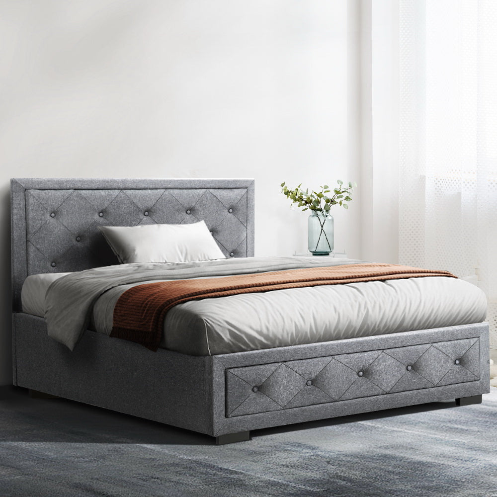 Marlook Bed Frame King Single Size Gas Lift Storage Mattress Base Wooden Grey