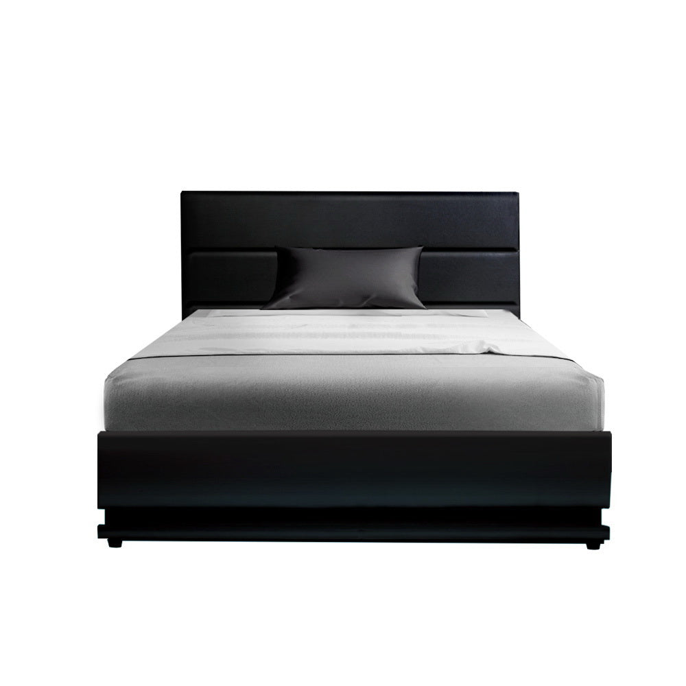 Marlook Bed Frame King Single Size LED Gas Lift Black LUMI