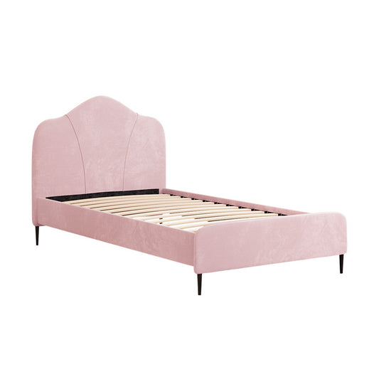 Marlook Bed Frame King Single Size Velvet Pink OLAN
