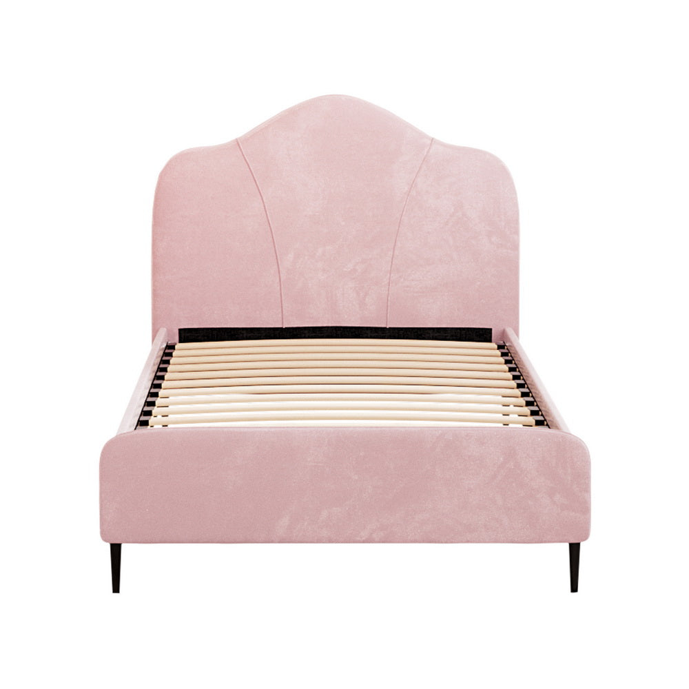 Marlook Bed Frame King Single Size Velvet Pink OLAN