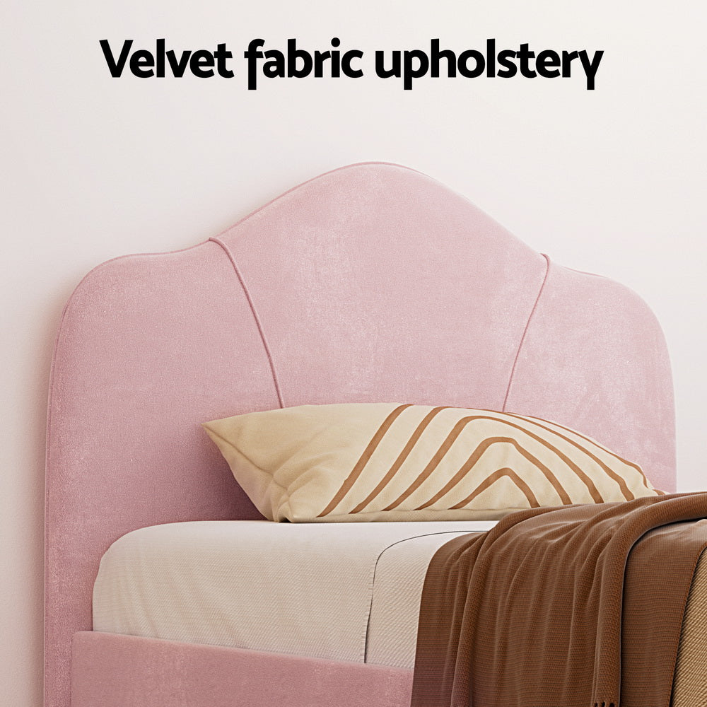 Marlook Bed Frame King Single Size Velvet Pink OLAN