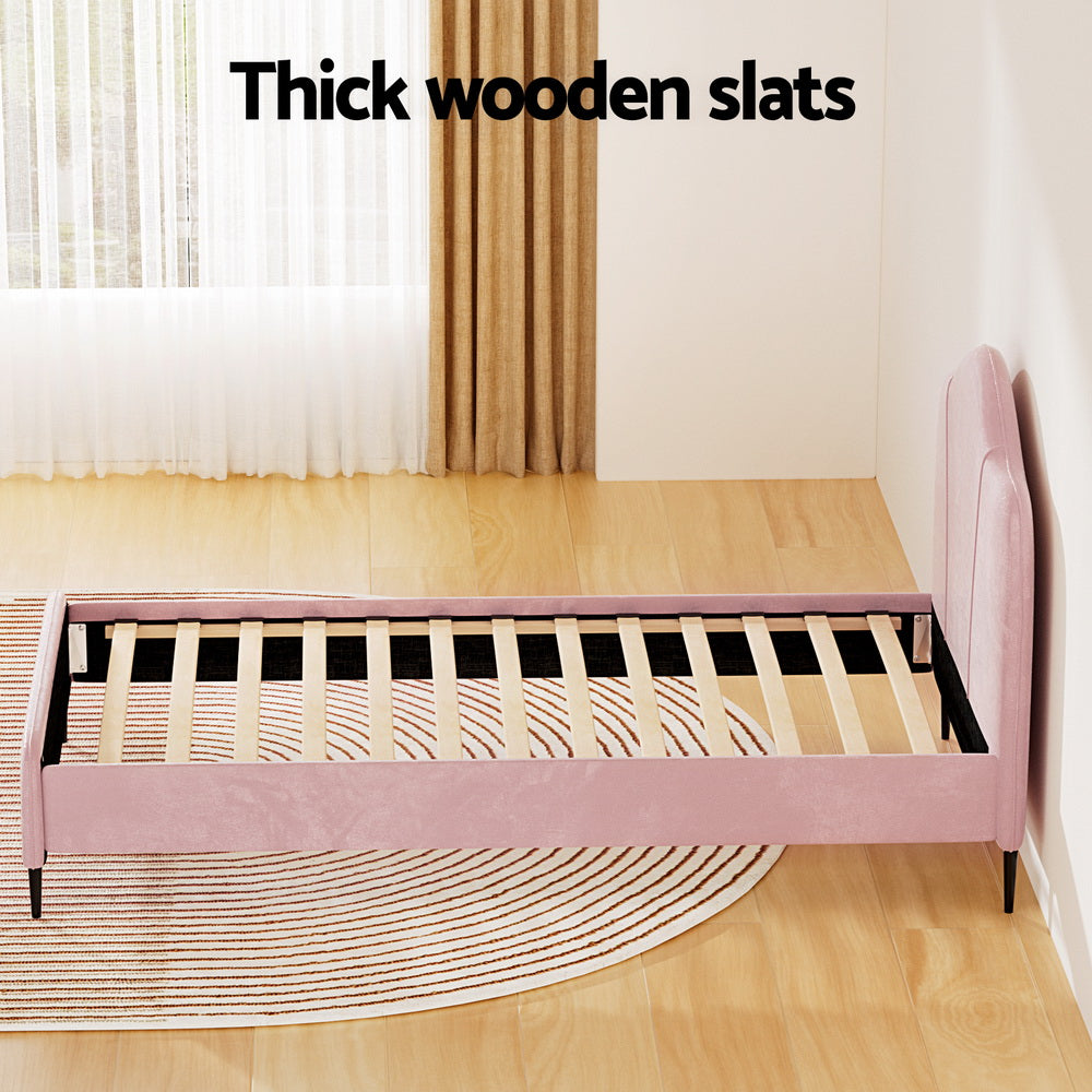 Marlook Bed Frame King Single Size Velvet Pink OLAN