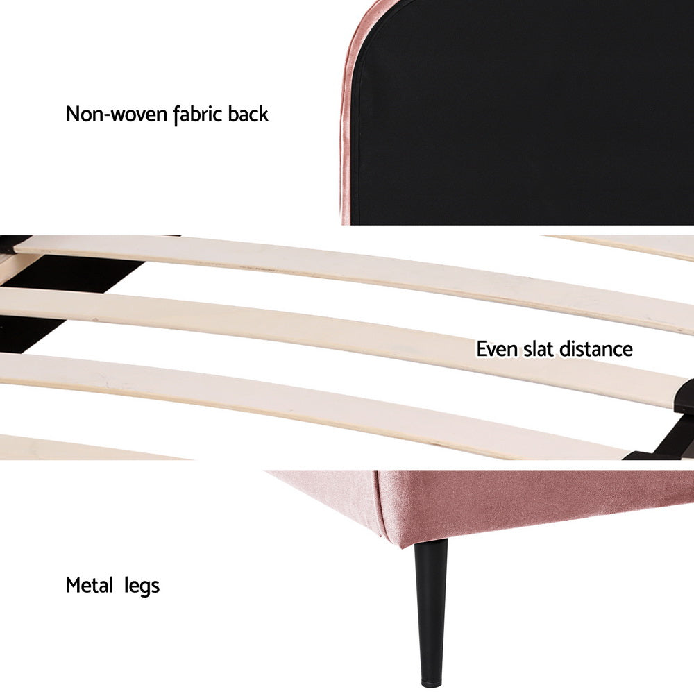 Marlook Bed Frame King Single Size Velvet Pink OLAN
