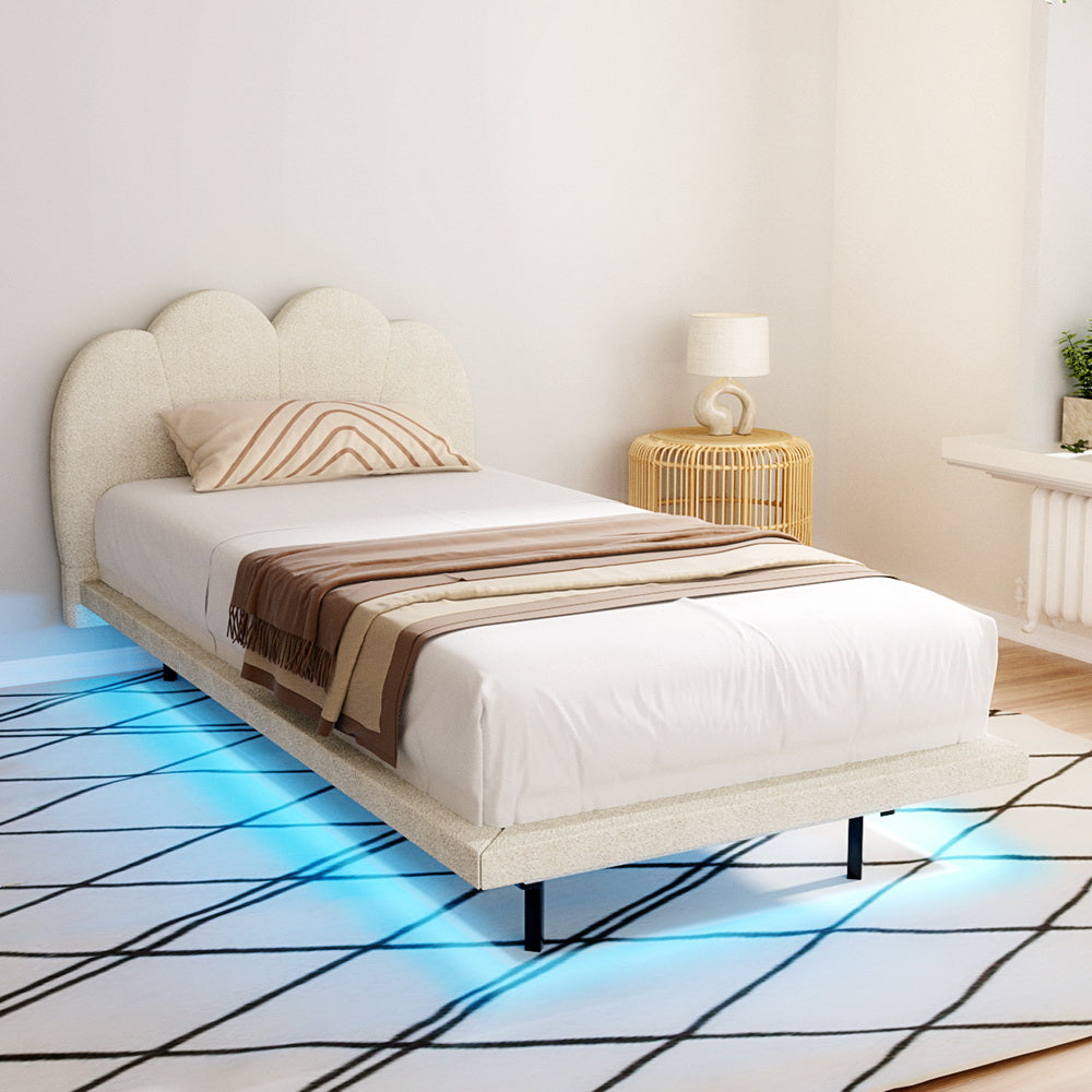 Marlook Bed Frame Single Size Boucle Beige SASA