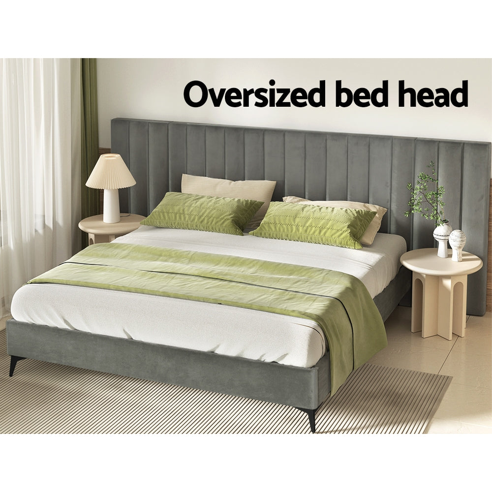 Marlook Bed Frame King Size Velvet Grey LOTT