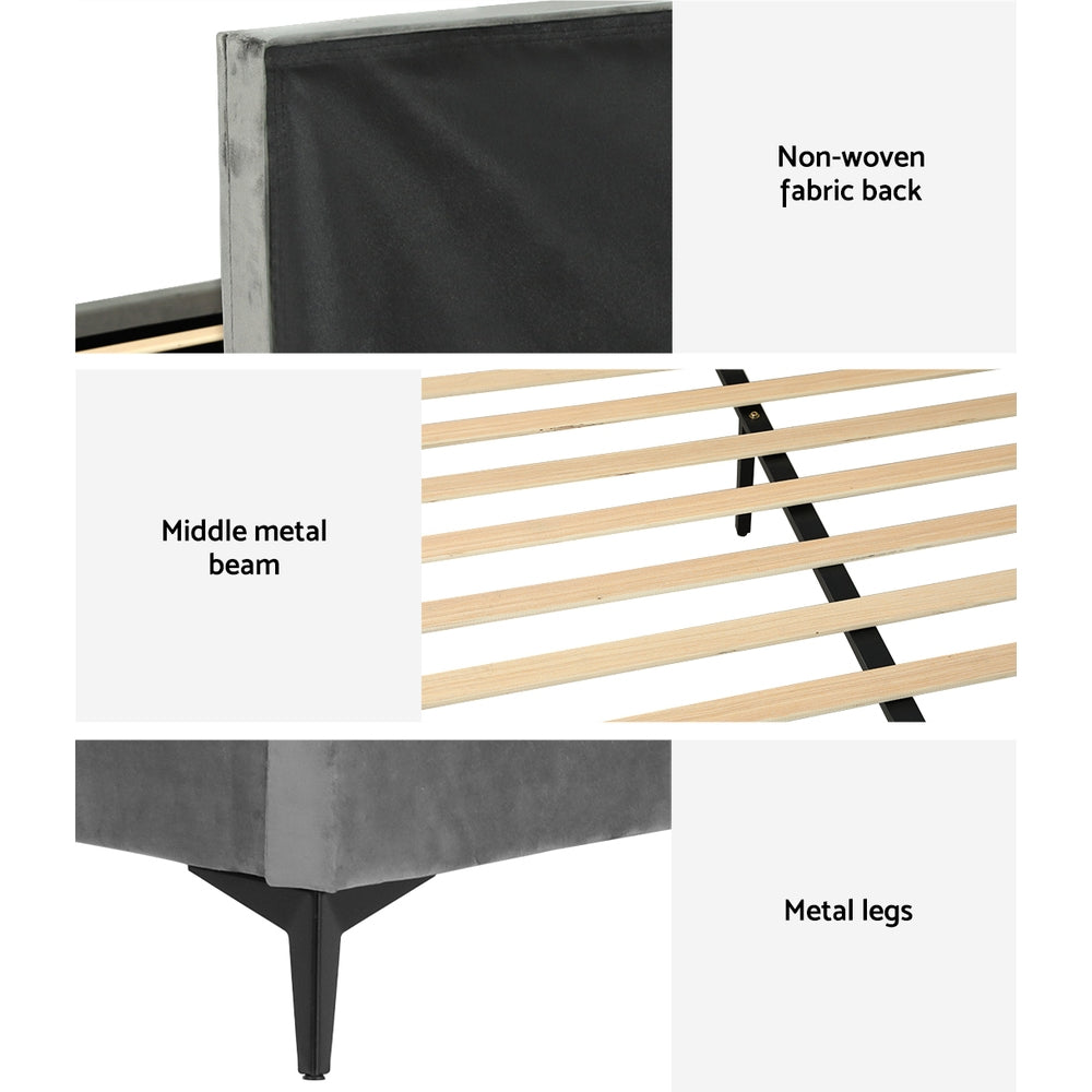 Marlook Bed Frame King Size Velvet Grey LOTT