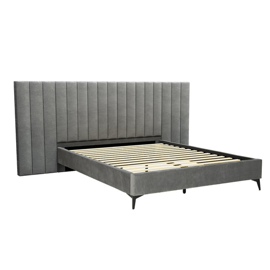 Marlook Bed Frame Queen Size Velvet Grey LOTT