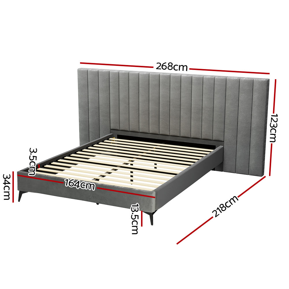 Marlook Bed Frame Queen Size Velvet Grey LOTT