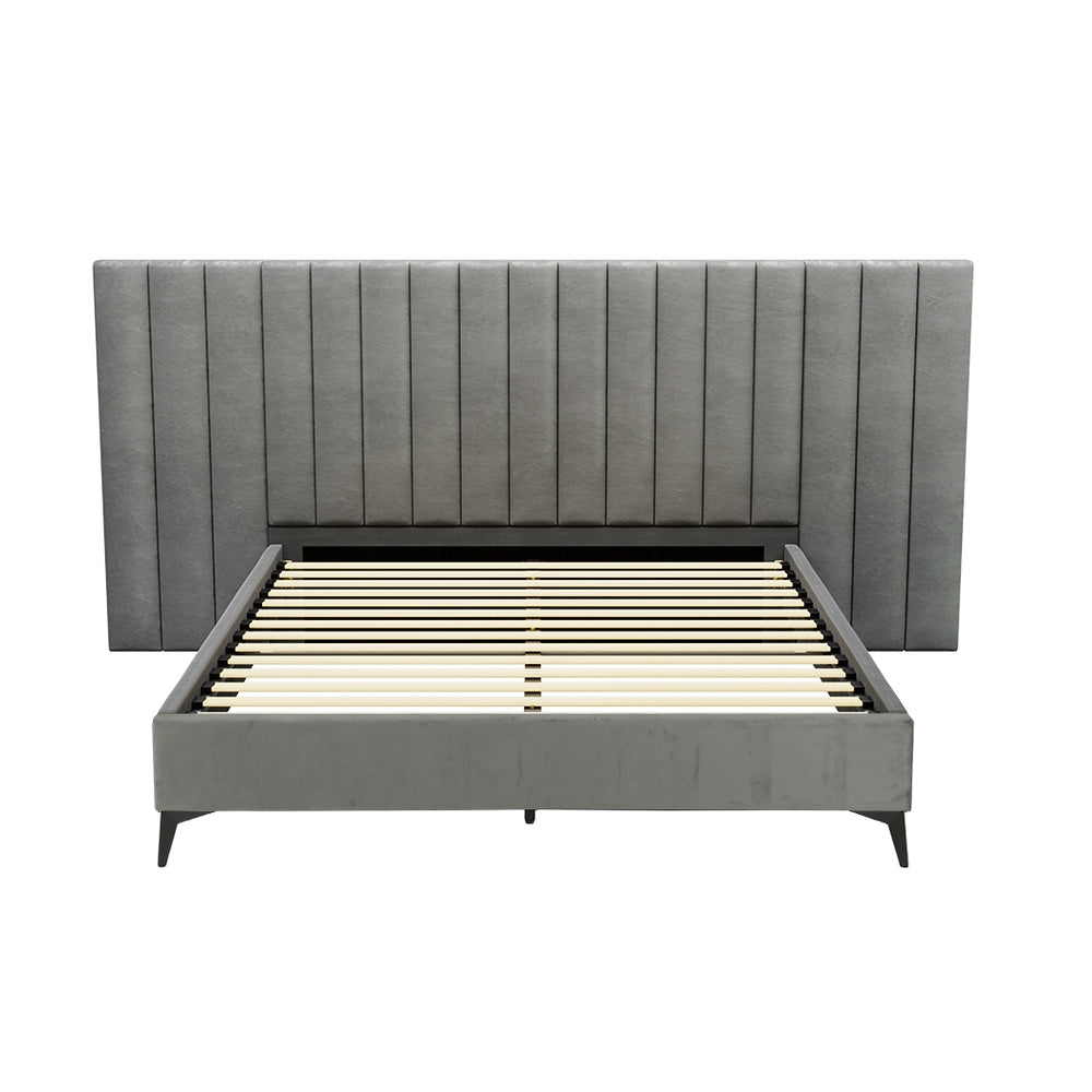 Marlook Bed Frame Queen Size Velvet Grey LOTT