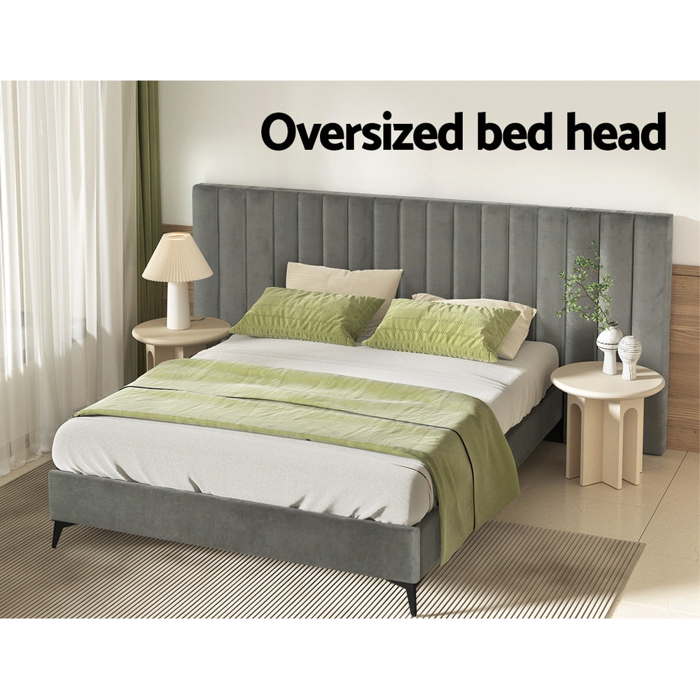 Marlook Bed Frame Queen Size Velvet Grey LOTT