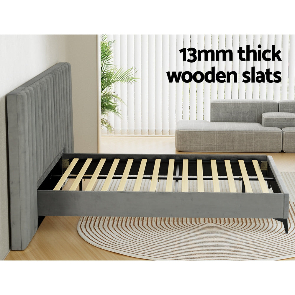 Marlook Bed Frame Queen Size Velvet Grey LOTT