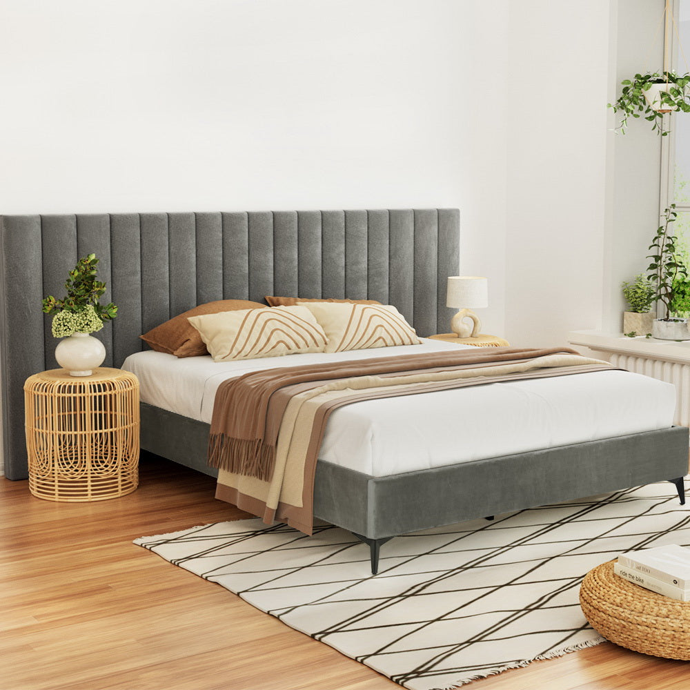 Marlook Bed Frame Queen Size Velvet Grey LOTT