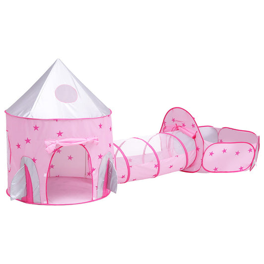 Marlook Kids Playhouse Play Tent Pop Up Castle Crawl Tunnel Basketball Hoop Pink