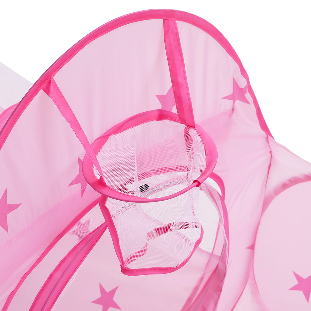 Marlook Kids Playhouse Play Tent Pop Up Castle Crawl Tunnel Basketball Hoop Pink