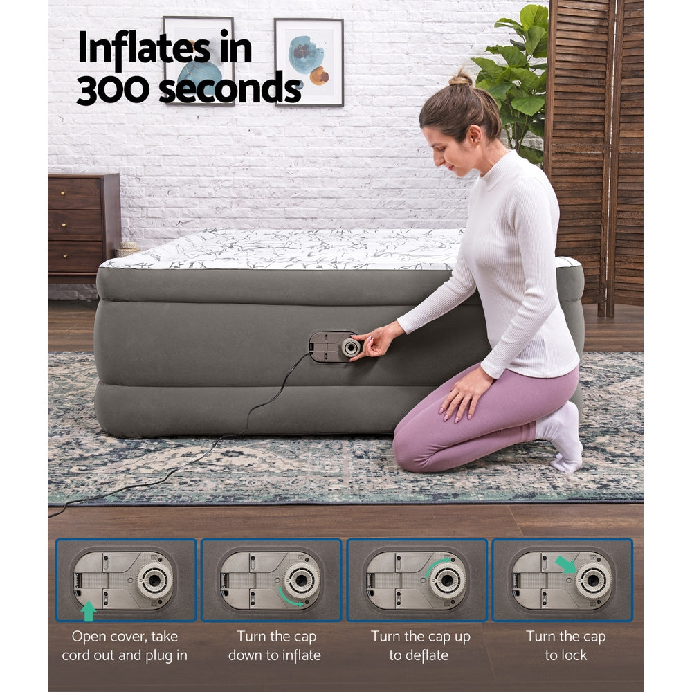 Marlook Air Mattress Queen Inflatable Bed 56cm Airbed Grey