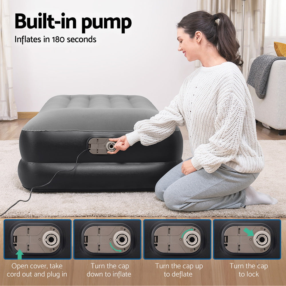 Marlook Air Mattress Single Inflatable Bed 46cm Airbed Black
