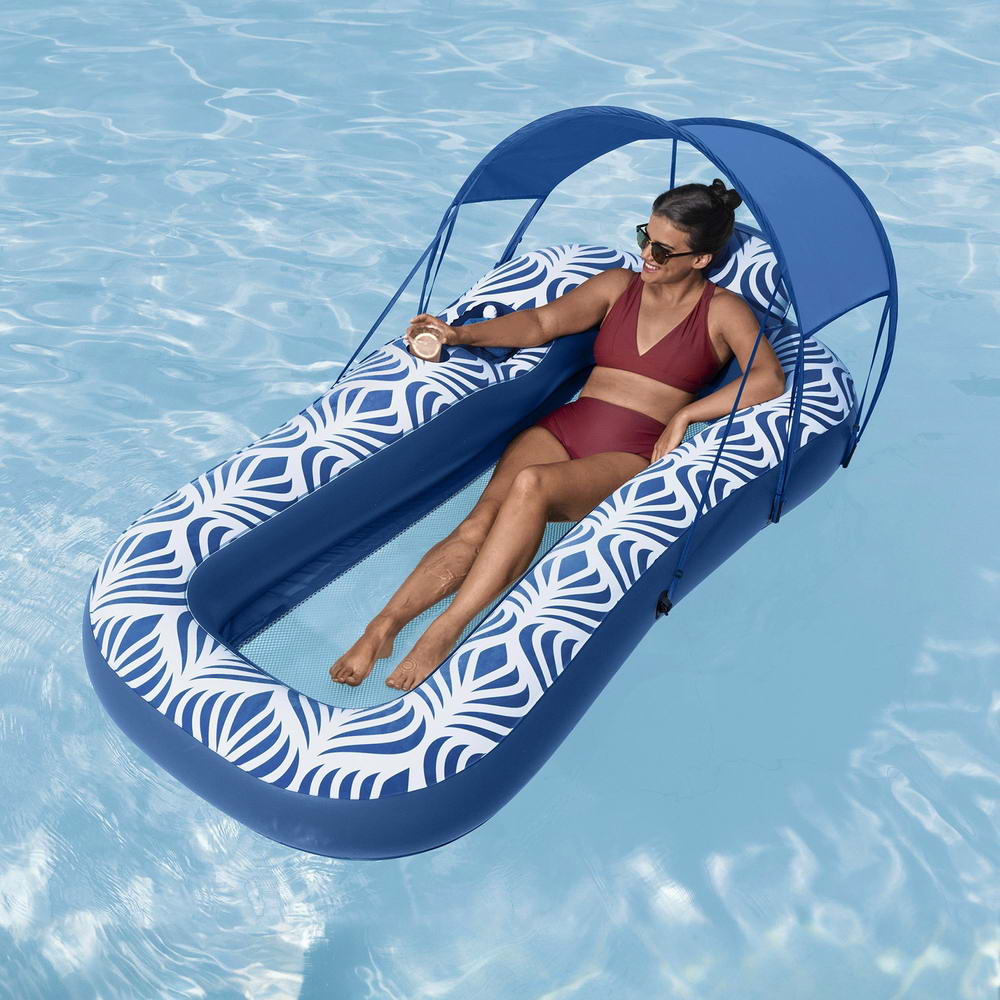 Marlook Inflatable Floating Float Lounger with Sunshade Canopy 1.98Mx1.12M Blue