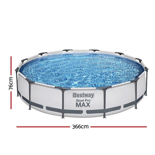 Marlook Swimming Pool 366x76cm Steel Frame Round Above Ground Pools w/ Filter Pump 6473L