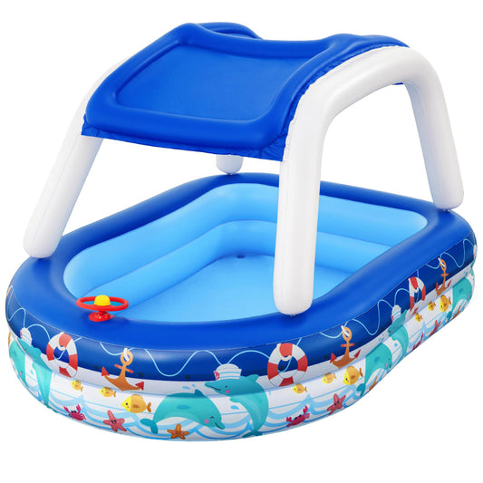 Marlook Kids Pool 213x155x132cm Inflatable Swimming w/ Canopy Play Pools 282L