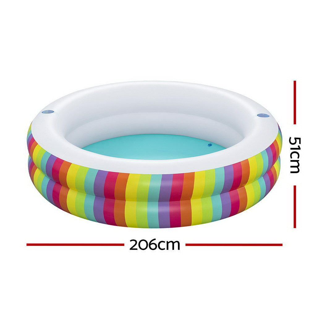 Marlook Kids Inflatable Round Pool Above Ground Cup Holder Rainbow 206x206x51cm